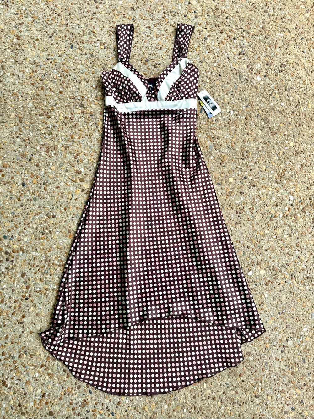 NWT Y2K VTG I.N. San Francisco Pink Brown Polka Dot High Low Dress Size 5